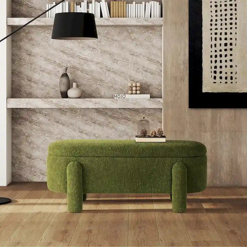 Hugo 49 Boucle Fully Upholstered Oval Storage Bench