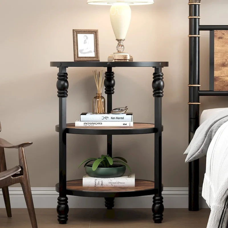 3-Tier Round Side Table with Wood Grain Finish