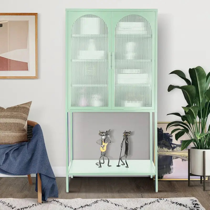 Adjustable Shelves Cabinet with 2 Glass Arched Doors