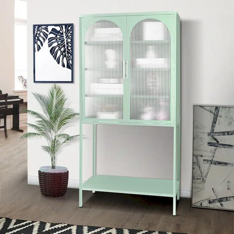 Adjustable Shelves Cabinet with 2 Glass Arched Doors