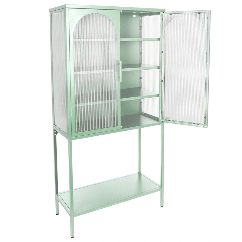 Adjustable Shelves Cabinet with 2 Glass Arched Doors