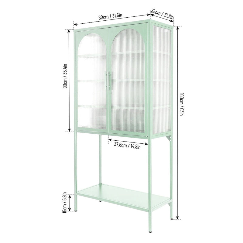 Adjustable Shelves Cabinet with 2 Glass Arched Doors