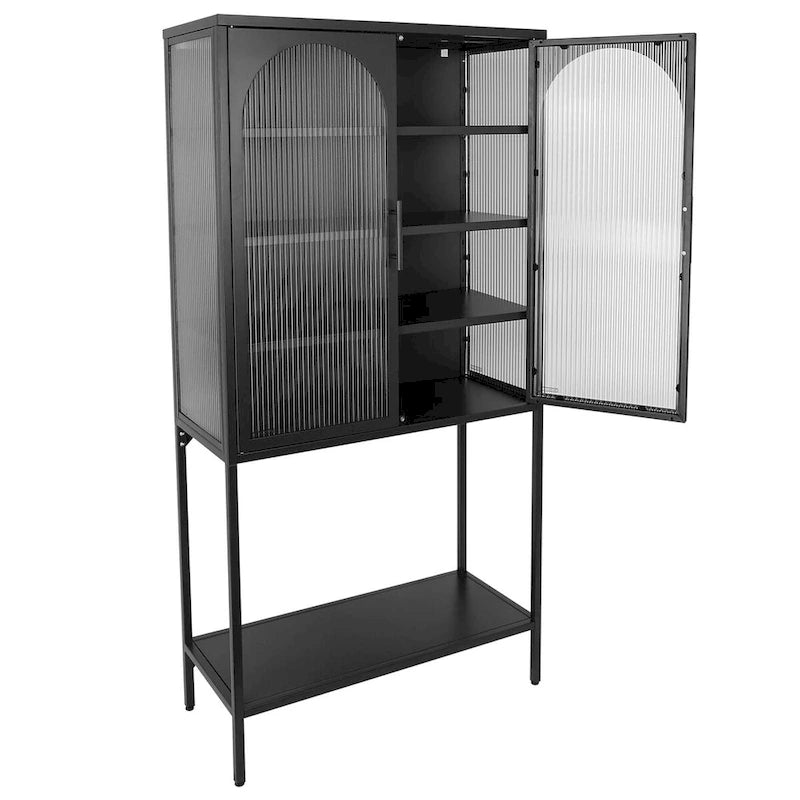 Adjustable Shelves Cabinet with 2 Glass Arched Doors