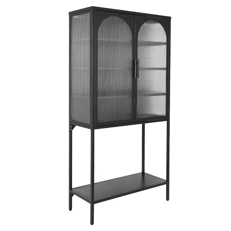 Adjustable Shelves Cabinet with 2 Glass Arched Doors