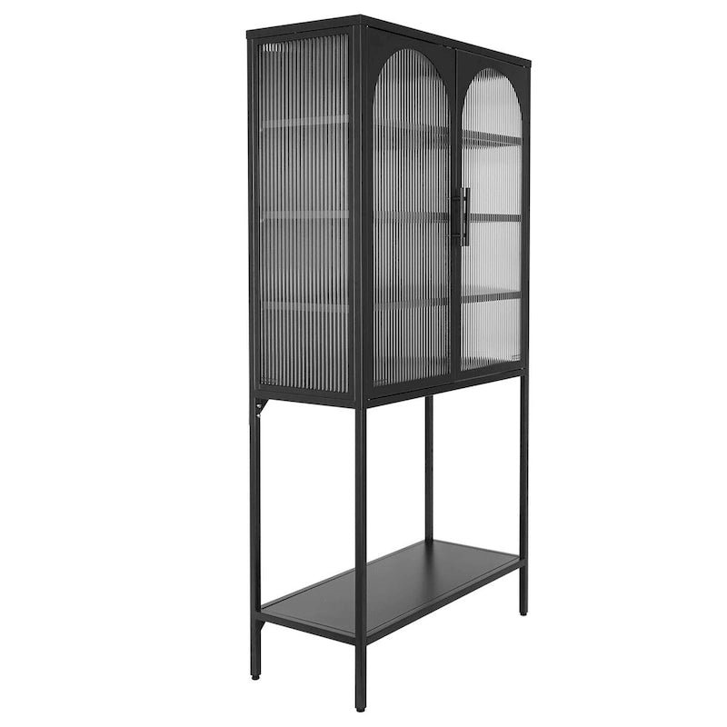 Adjustable Shelves Cabinet with 2 Glass Arched Doors