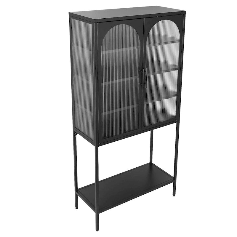 Adjustable Shelves Cabinet with 2 Glass Arched Doors