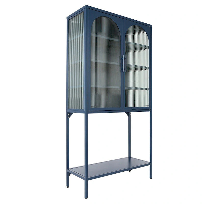 Adjustable Shelves Cabinet with 2 Glass Arched Doors