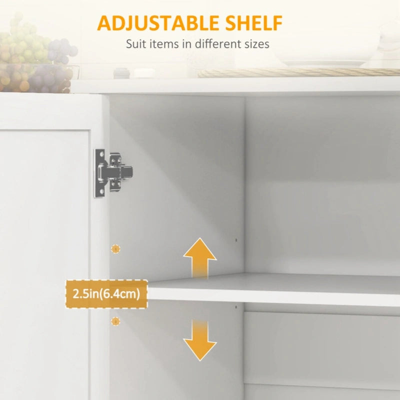 Kitchen Island with Storage, Rolling Kitchen Island on Wheels with Drawer, 3 Cabinets,Spice Rack and Towel Rack, White