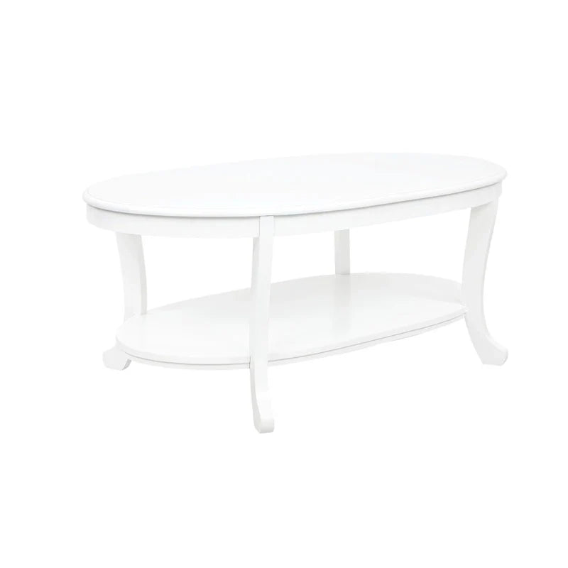 Rustic White Wood Coffee Table with Two Shelves