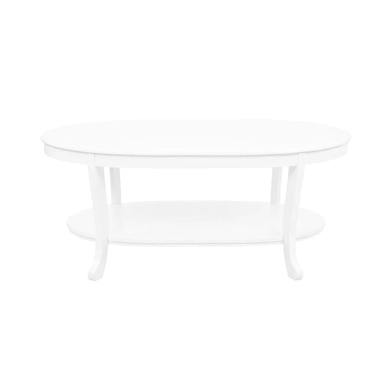 Rustic White Wood Coffee Table with Two Shelves