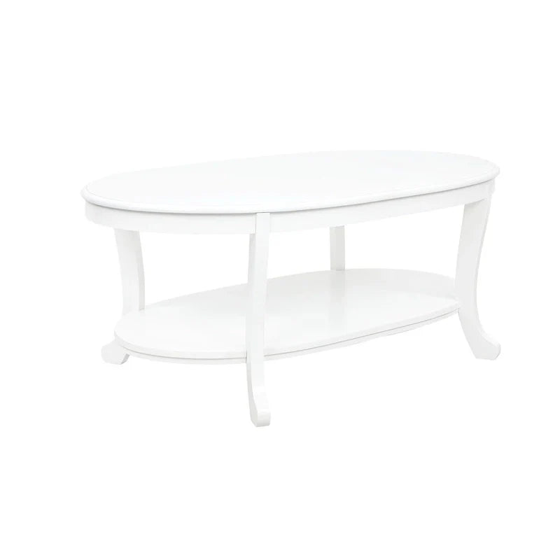 Rustic White Wood Coffee Table with Two Shelves