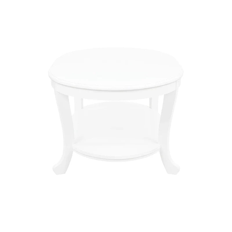 Rustic White Wood Coffee Table with Two Shelves