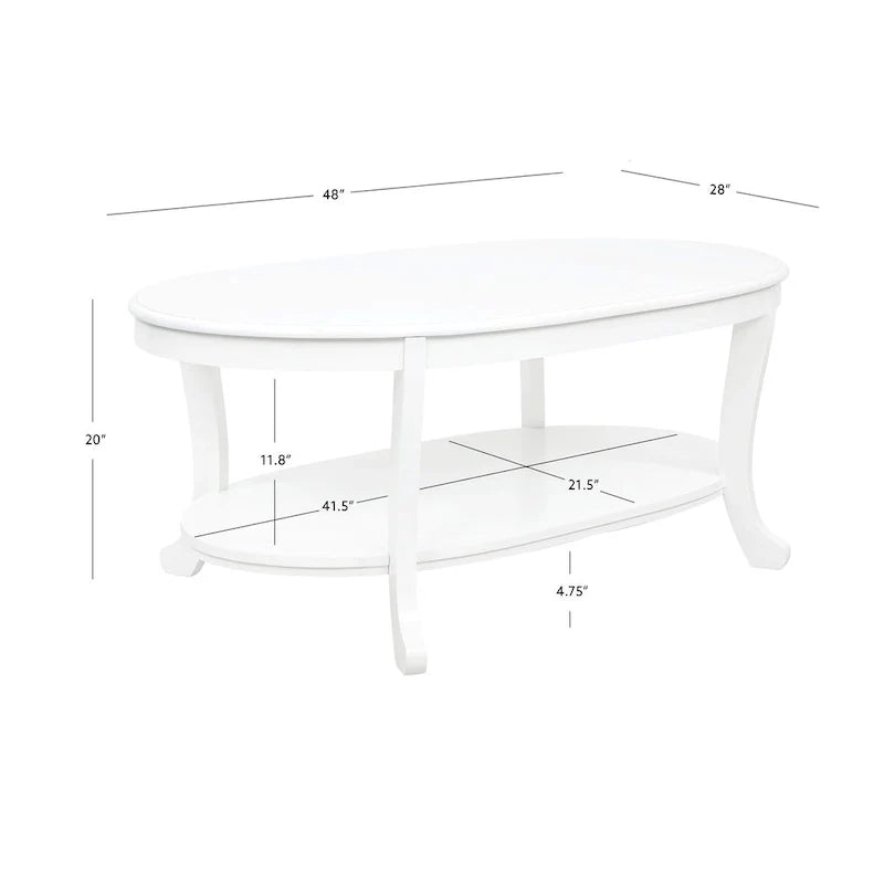 Rustic White Wood Coffee Table with Two Shelves