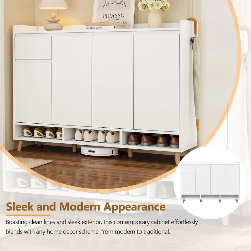 Shoe Cabinet with Adjustable Shelves, Minimalist Home Organizer with Solid Wood Legs,Storage Sideboard