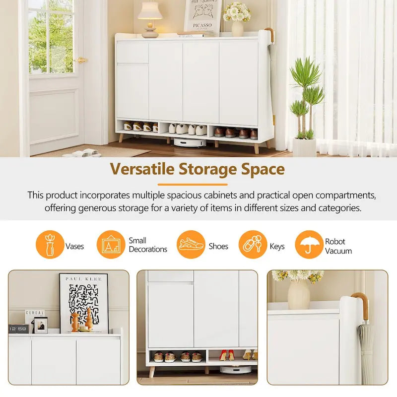 Shoe Cabinet with Adjustable Shelves, Minimalist Home Organizer with Solid Wood Legs,Storage Sideboard