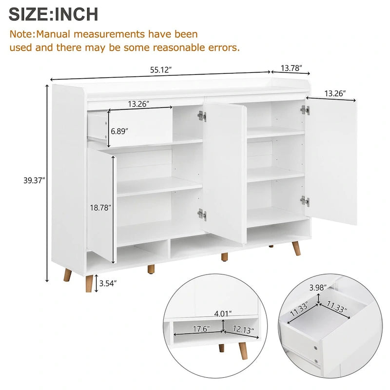 Shoe Cabinet with Adjustable Shelves, Minimalist Home Organizer with Solid Wood Legs,Storage Sideboard