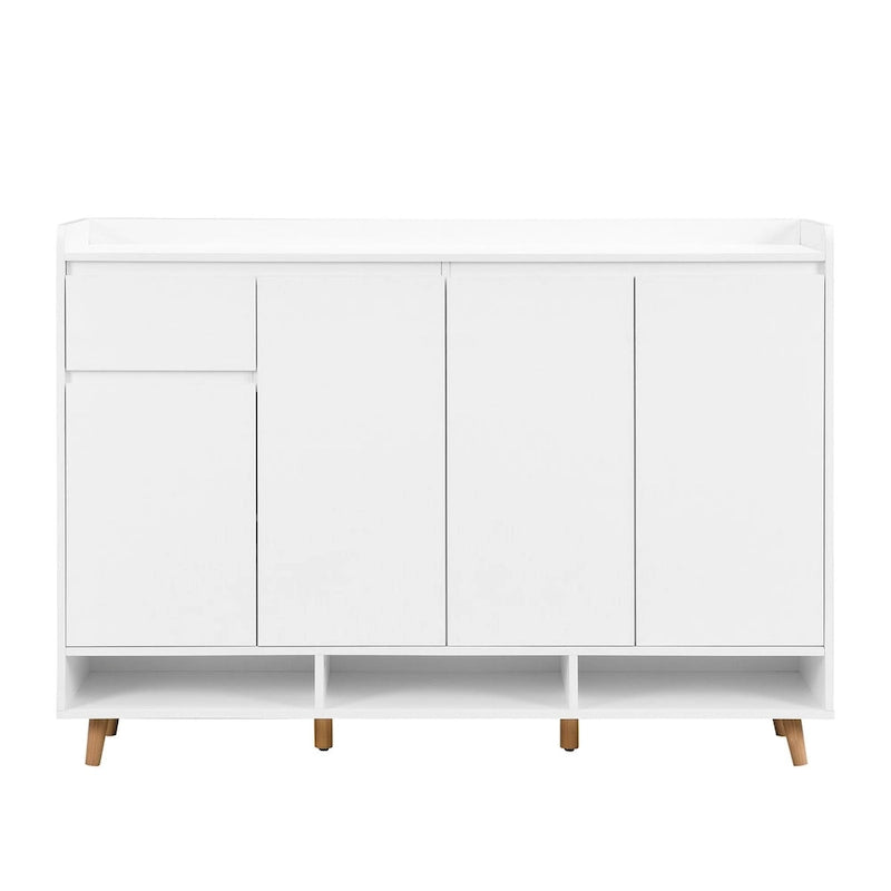 Shoe Cabinet with Adjustable Shelves, Minimalist Home Organizer with Solid Wood Legs,Storage Sideboard