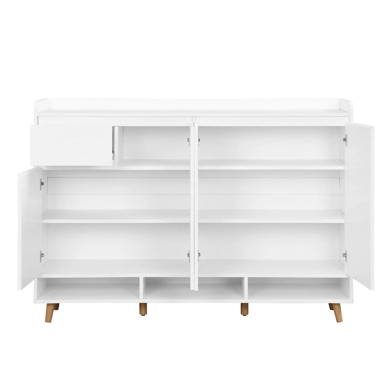 Shoe Cabinet with Adjustable Shelves, Minimalist Home Organizer with Solid Wood Legs,Storage Sideboard