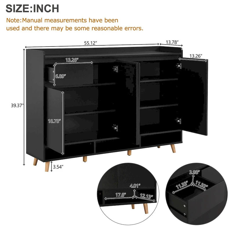 Shoe Cabinet with Adjustable Shelves, Minimalist Home Organizer with Solid Wood Legs,Storage Sideboard