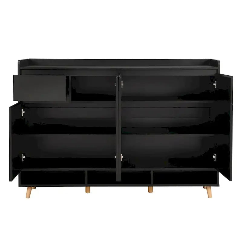Shoe Cabinet with Adjustable Shelves, Minimalist Home Organizer with Solid Wood Legs,Storage Sideboard