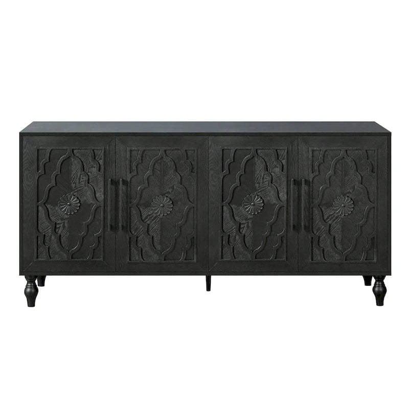 Carved Flower Door Cabinet With Metal Handle