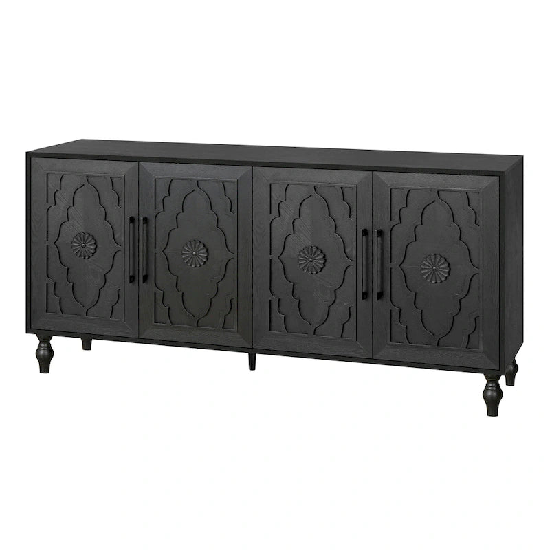 Carved Flower Door Cabinet With Metal Handle