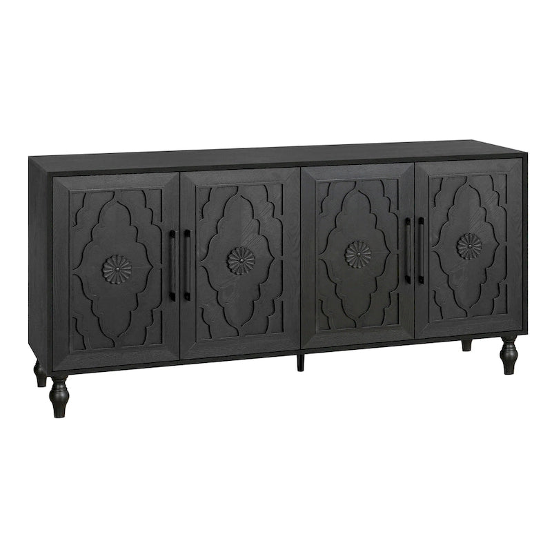 Carved Flower Door Cabinet With Metal Handle