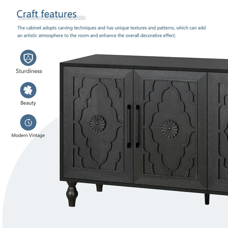 Carved Flower Door Cabinet With Metal Handle