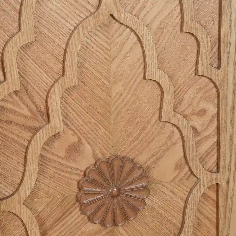 Carved Flower Door Cabinet With Metal Handle