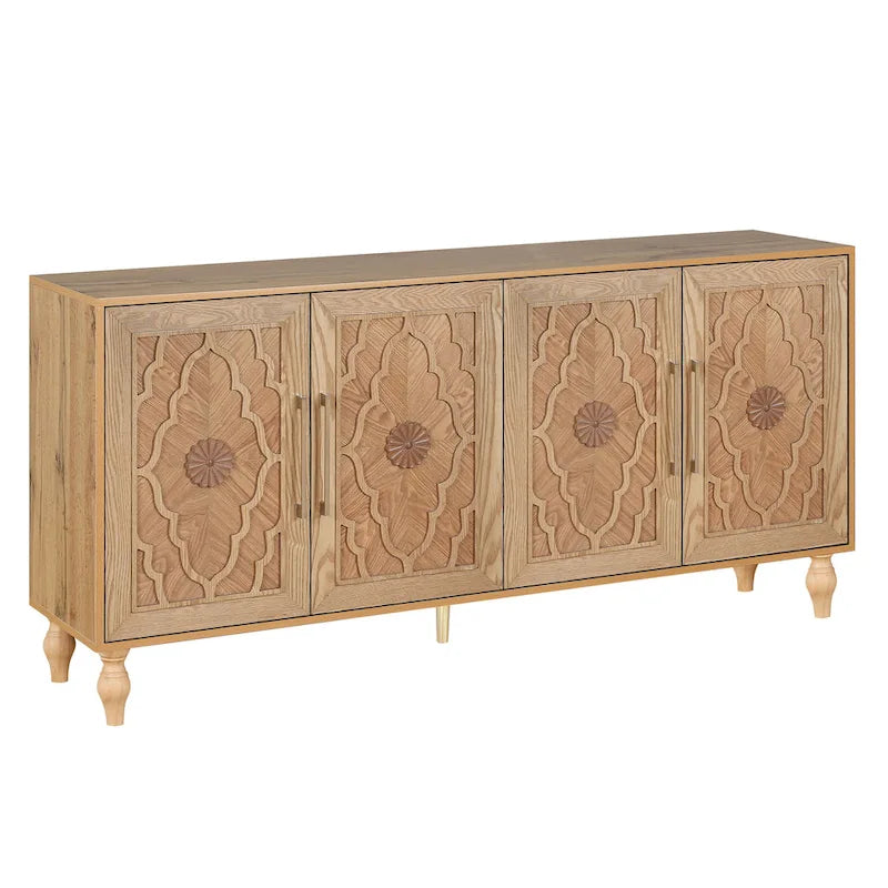 Carved Flower Door Cabinet With Metal Handle
