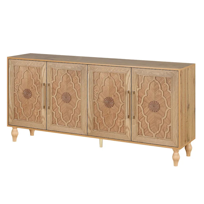 Carved Flower Door Cabinet With Metal Handle