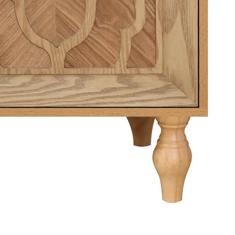 Carved Flower Door Cabinet With Metal Handle