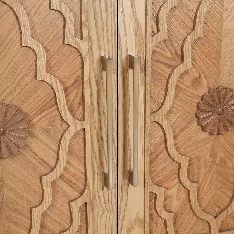 Carved Flower Door Cabinet With Metal Handle