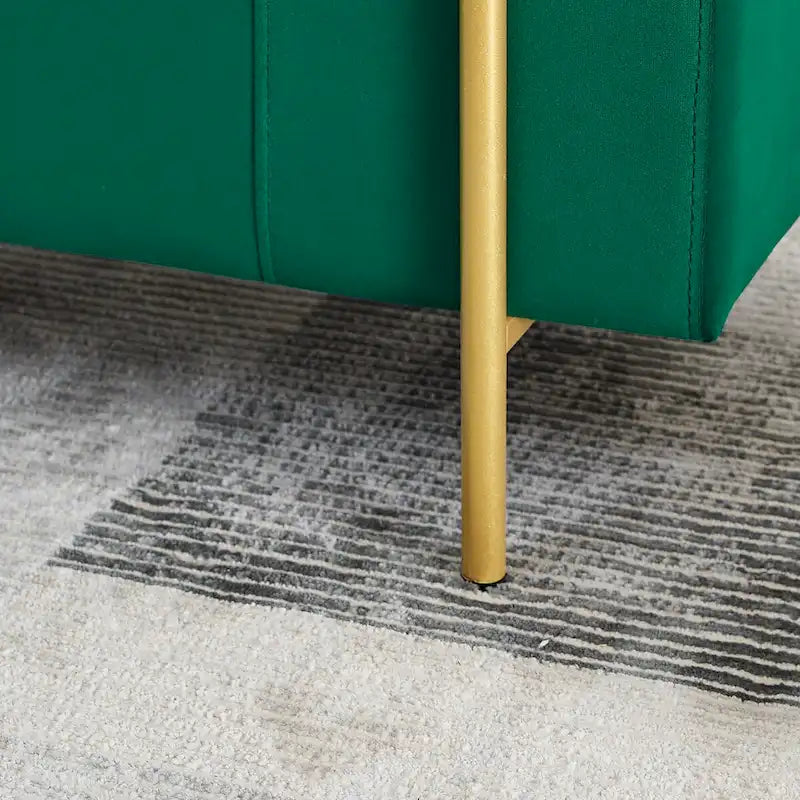 Elegant Upholstered Storage Bench with Cylindrical Arms and Iron Legs