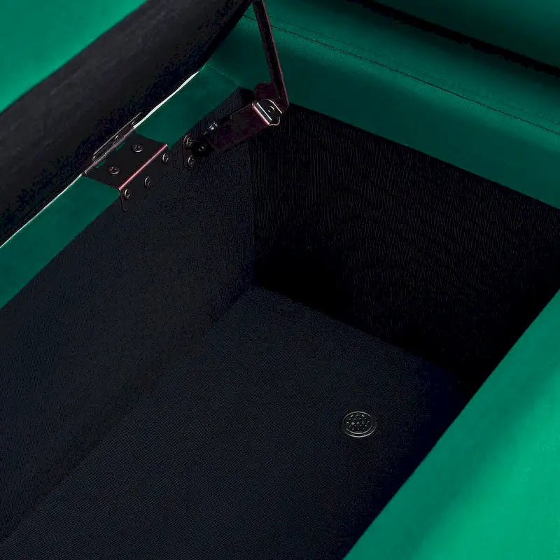 Elegant Upholstered Storage Bench with Cylindrical Arms and Iron Legs