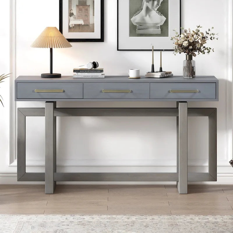 Console Table with Three Drawers and Bottom Shelf