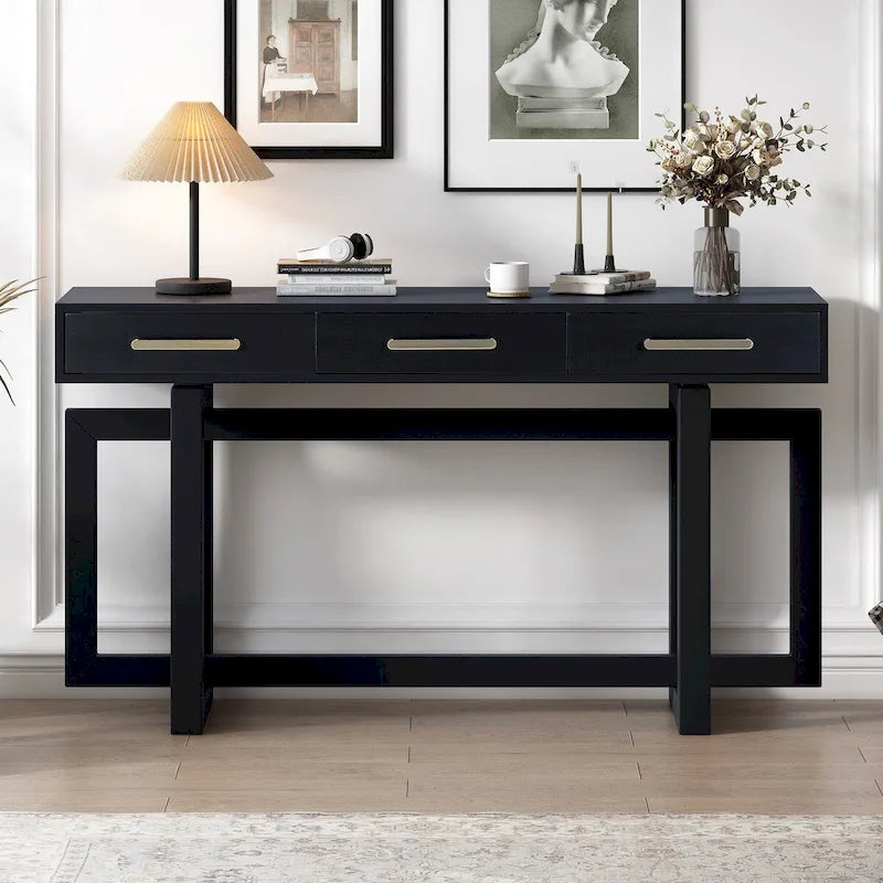 Console Table with Three Drawers and Bottom Shelf