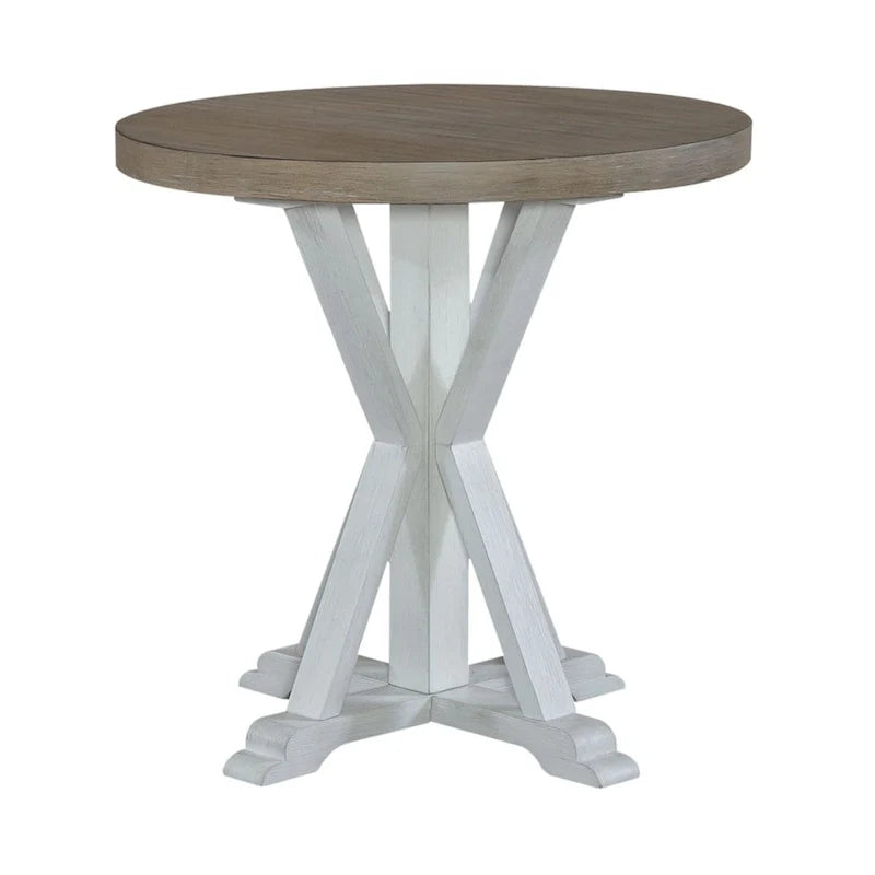 White Round End Table with Gray Top for Living Room