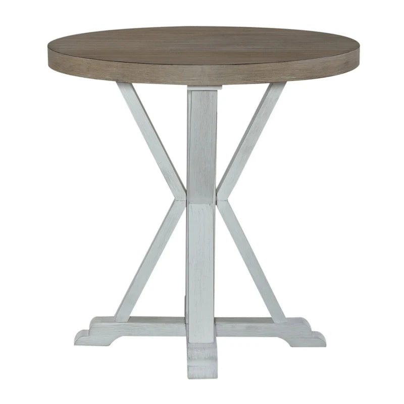 White Round End Table with Gray Top for Living Room