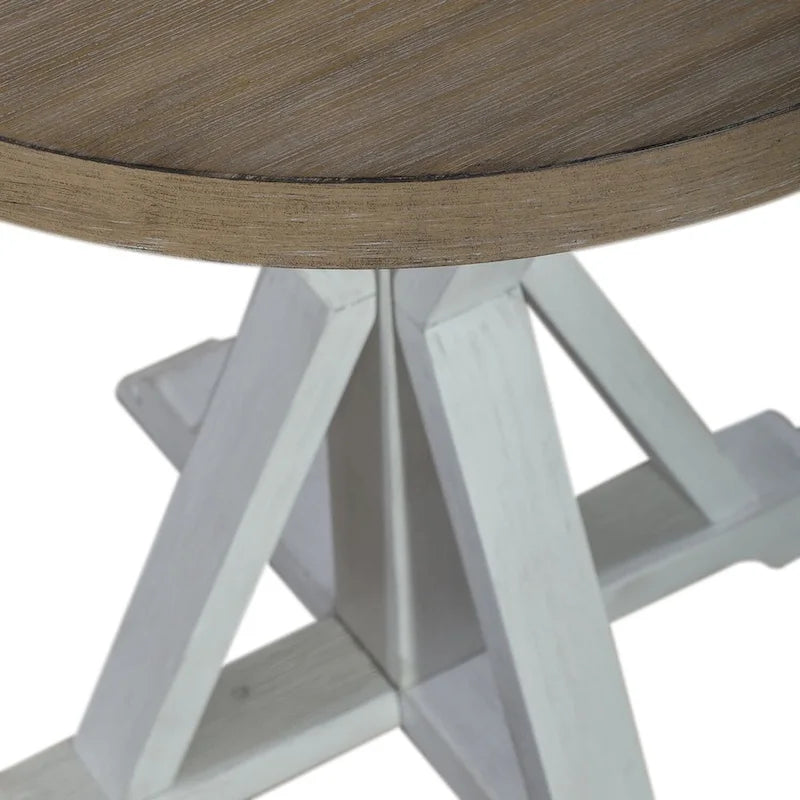 White Round End Table with Gray Top for Living Room