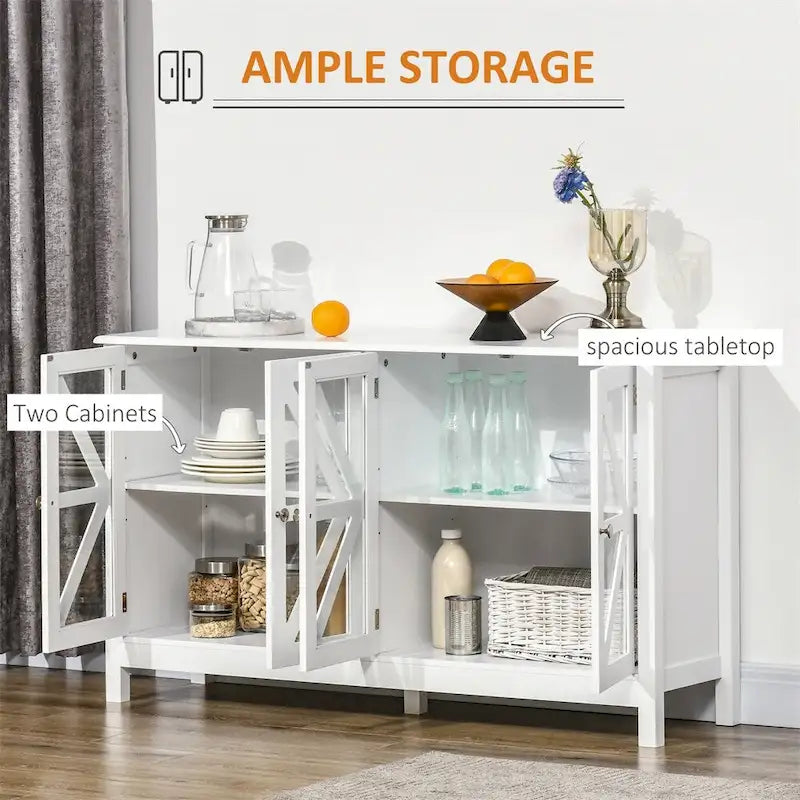 Buffet Cabinet with Tempered Glass Doors and Adjustable Shelf