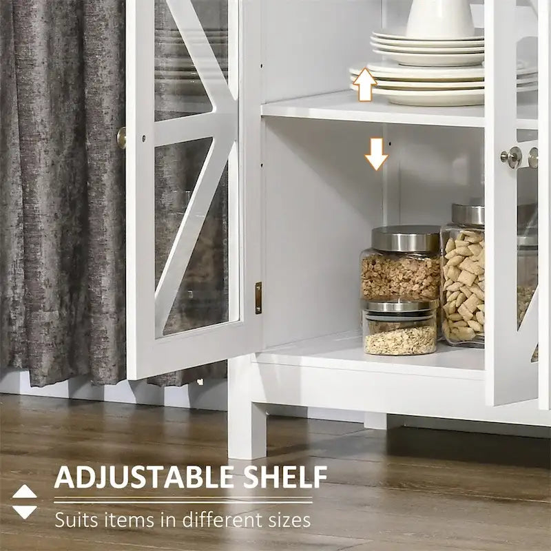 Buffet Cabinet with Tempered Glass Doors and Adjustable Shelf