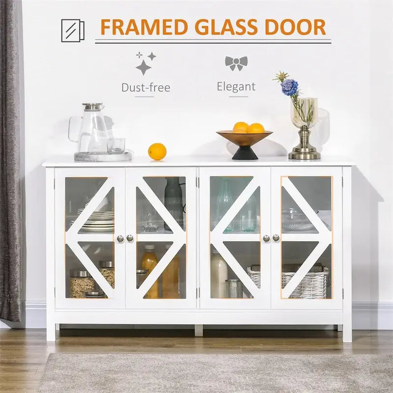 Buffet Cabinet with Tempered Glass Doors and Adjustable Shelf