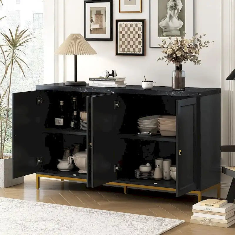 59.30Faux Marble Top and Ample Storage Buffets/Sideboard for Dining Room