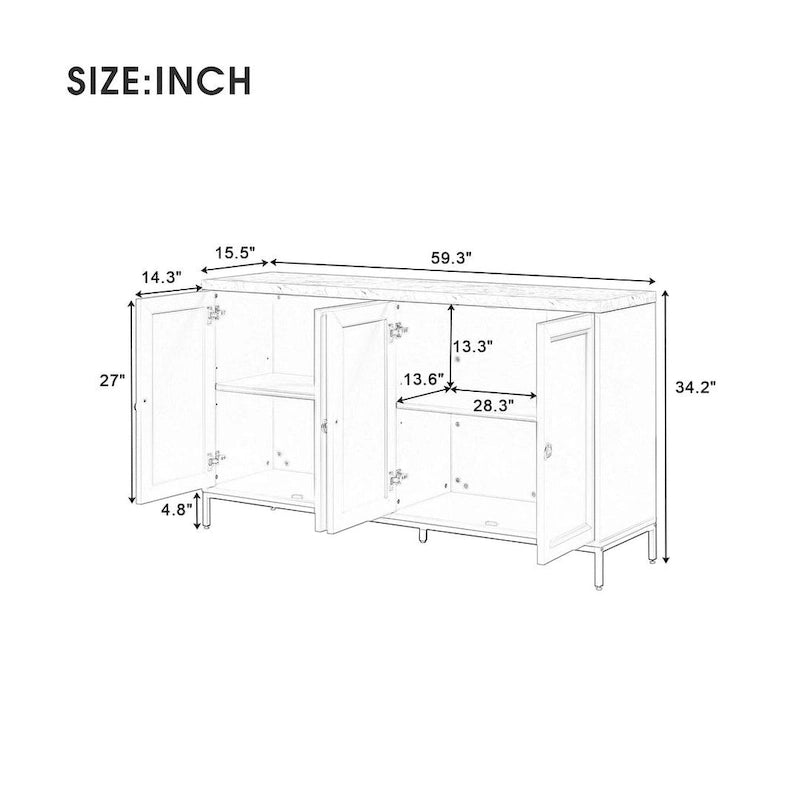 59.30Faux Marble Top and Ample Storage Buffets/Sideboard for Dining Room