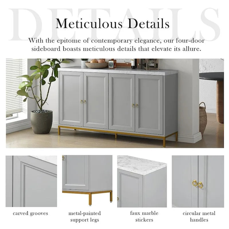 59.30Faux Marble Top and Ample Storage Buffets/Sideboard for Dining Room