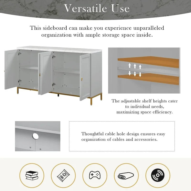 59.30Faux Marble Top and Ample Storage Buffets/Sideboard for Dining Room