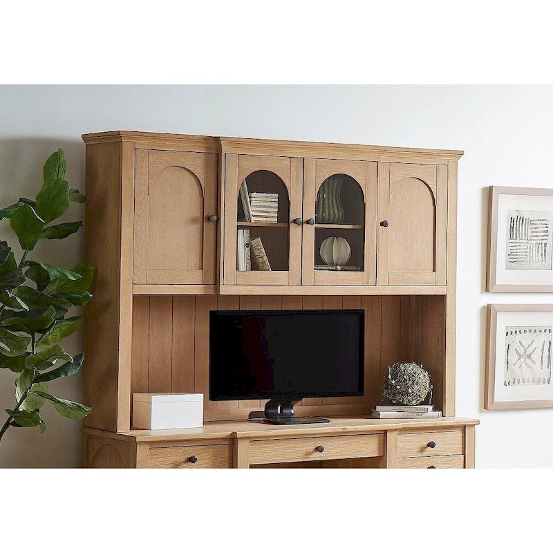 Modern Wood Hutch With Doors, Storage Hutch, Office Storage, Fully Assembled, Light Brown