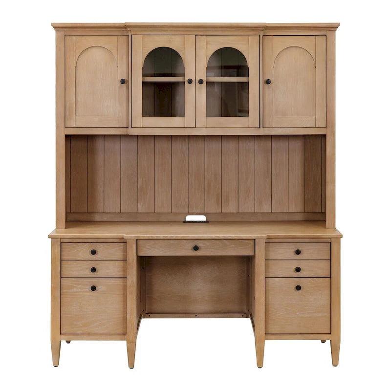 Modern Wood Hutch With Doors, Storage Hutch, Office Storage, Fully Assembled, Light Brown