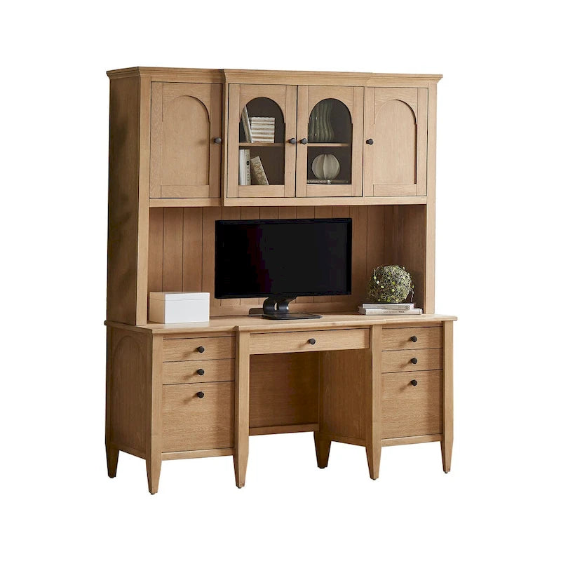 Modern Wood Hutch With Doors, Storage Hutch, Office Storage, Fully Assembled, Light Brown